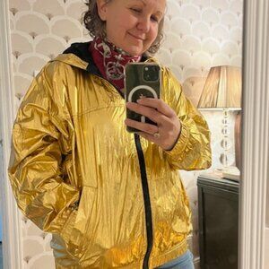 Zadig and Voltaire Metallic Gold Zip Front Hoodie Jacket Small